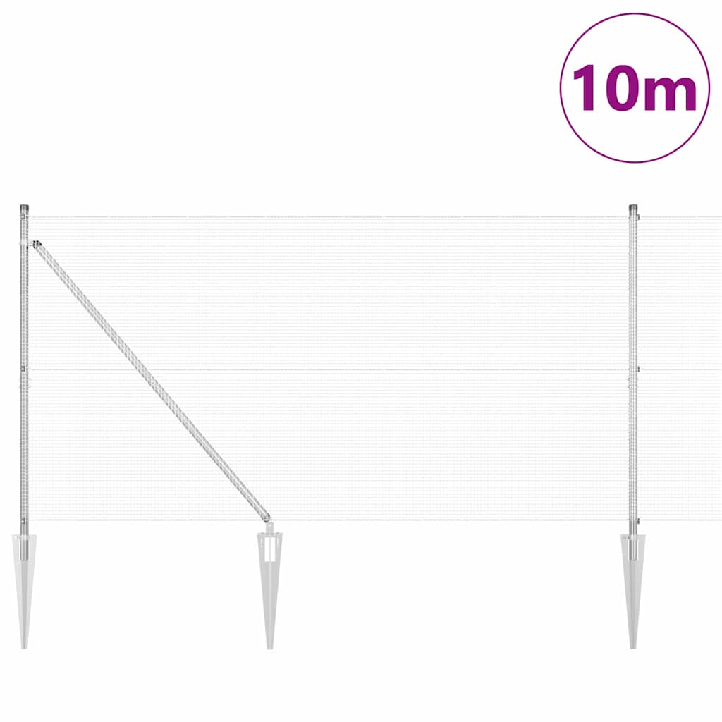 Recinzione in rete saldata zincata 10 x 1,4 m con pali di sostegno