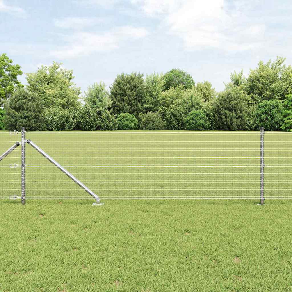 Recinzione in rete saldata zincata 25 x 0,5 m con pali e picchetti