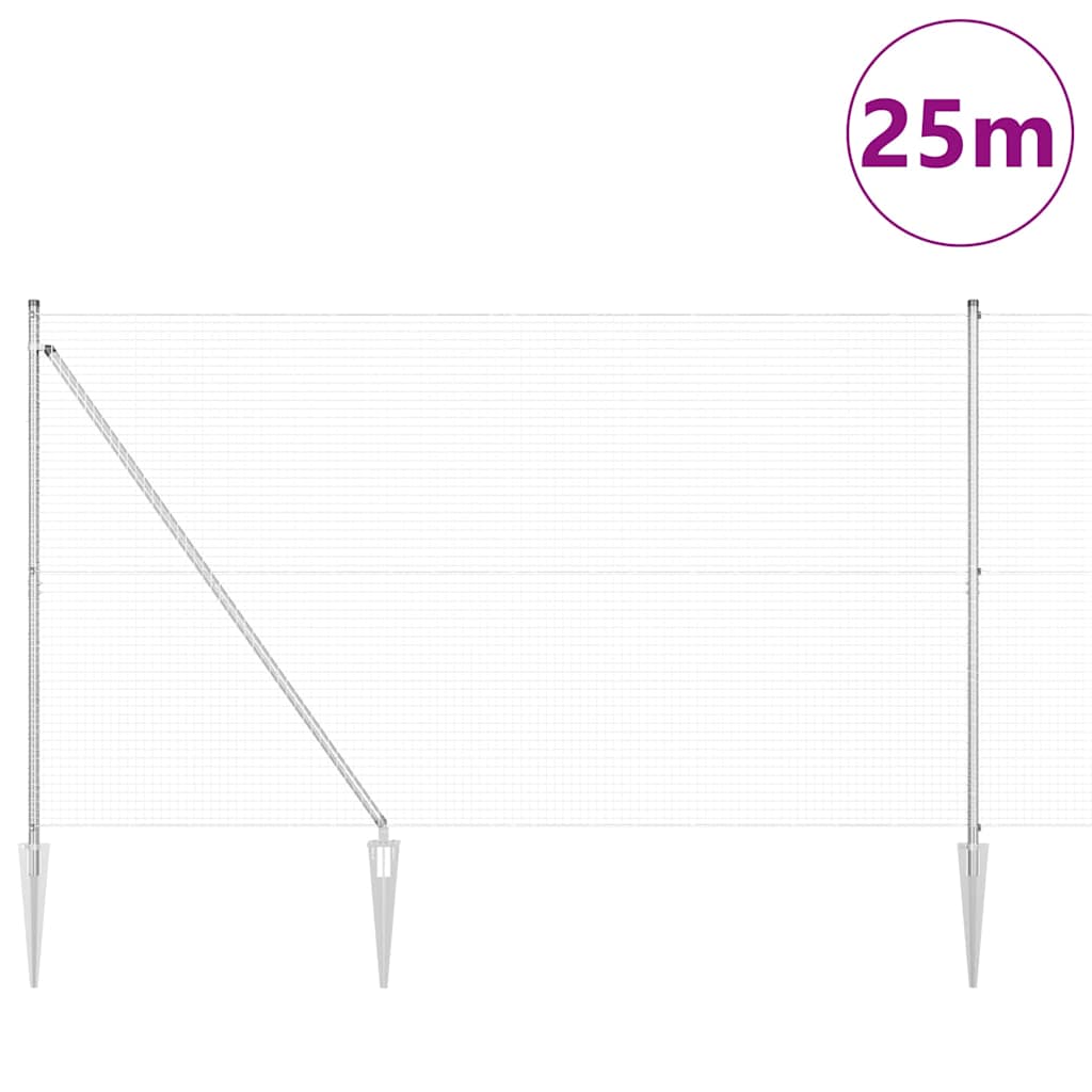 Recinzione in rete saldata zincata 25 x 1,5 m con pali e picchetti