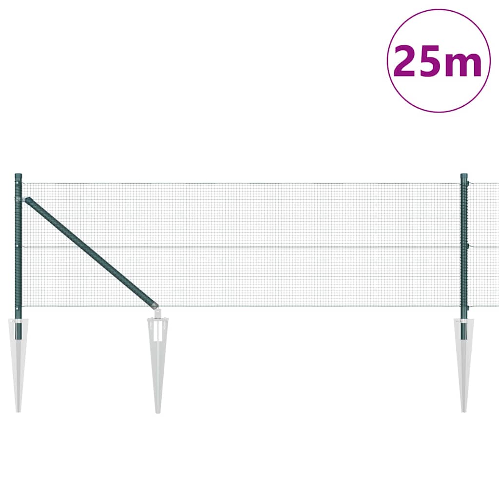 Recinzione in rete saldata zincata verde 25 x 0,5 m