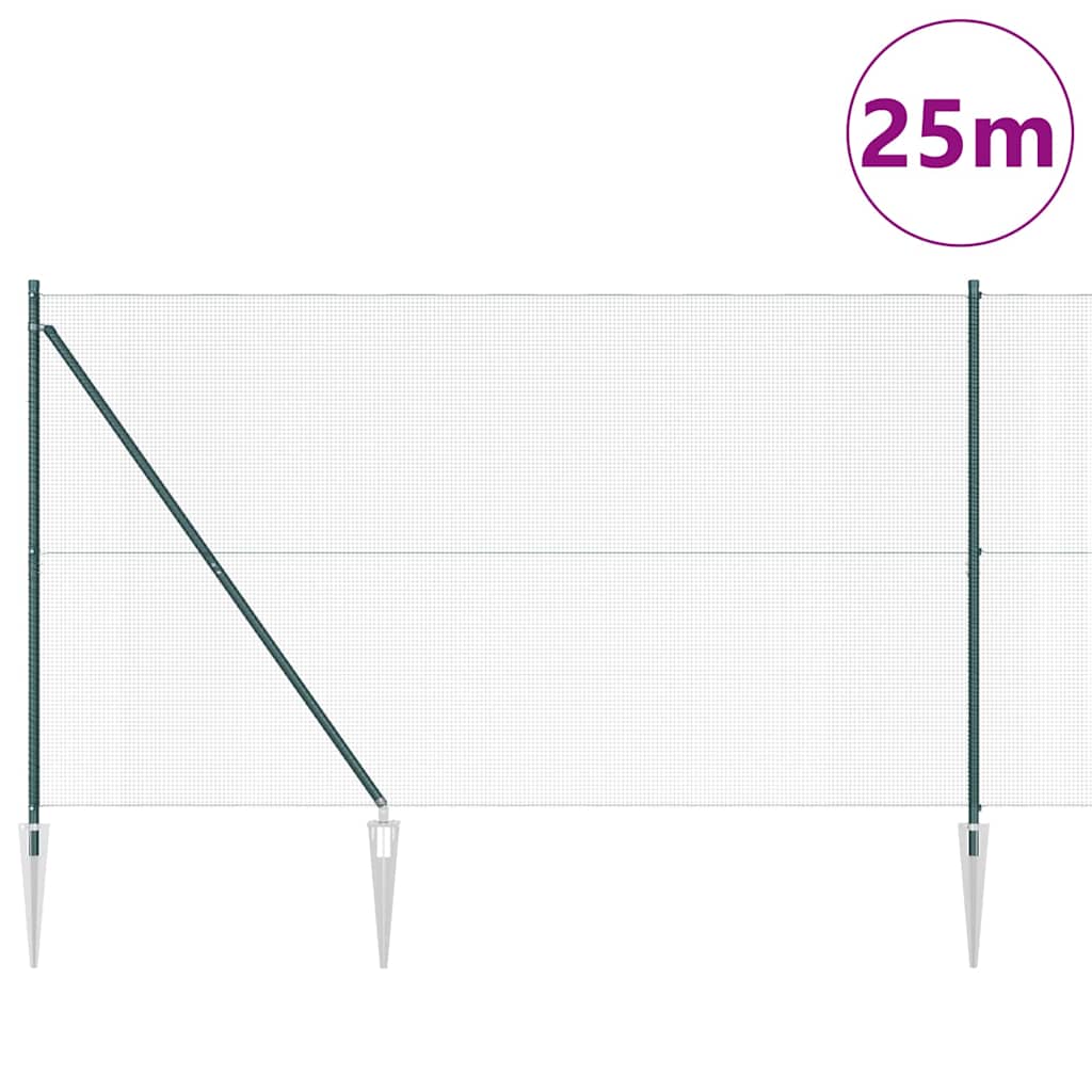 Recinzione in rete saldata 25 x 1,5 m con punte - Acciaio rivestito PVC verde
