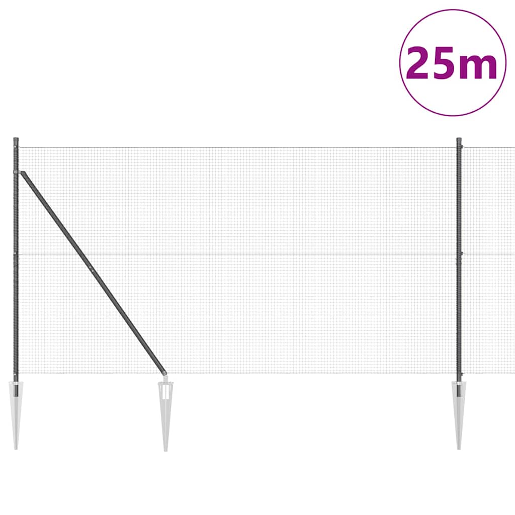 Recinzione in rete saldata 25 x 1,5 m acciaio PVC grigio