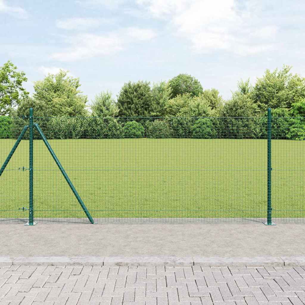 Recinzione Metallica Saldata Verde con Pali e Base in Cemento 10x0,8 m
