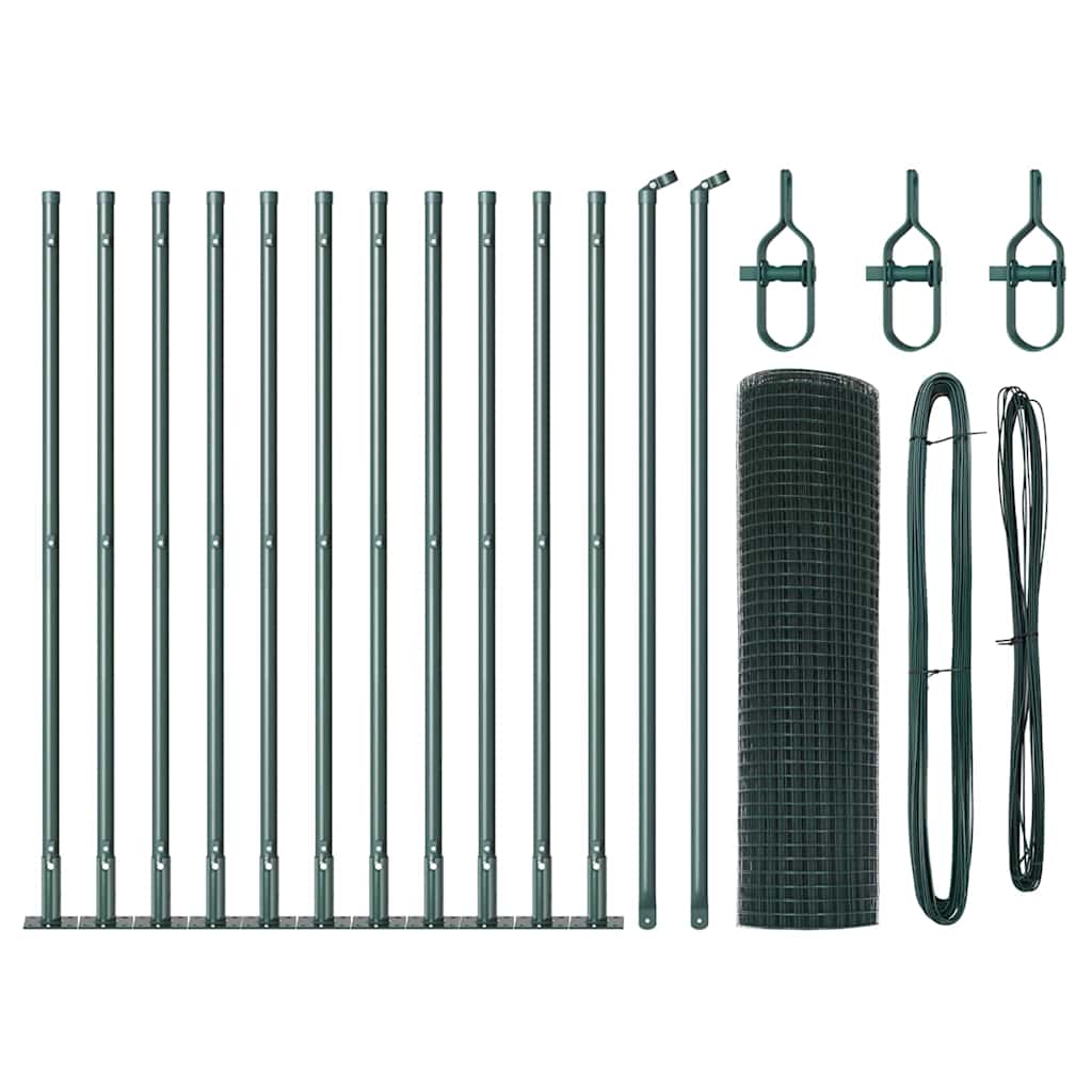Recinzione Metallica Saldata Verde 25 x 0,4 m con Pali e Base in Cemento