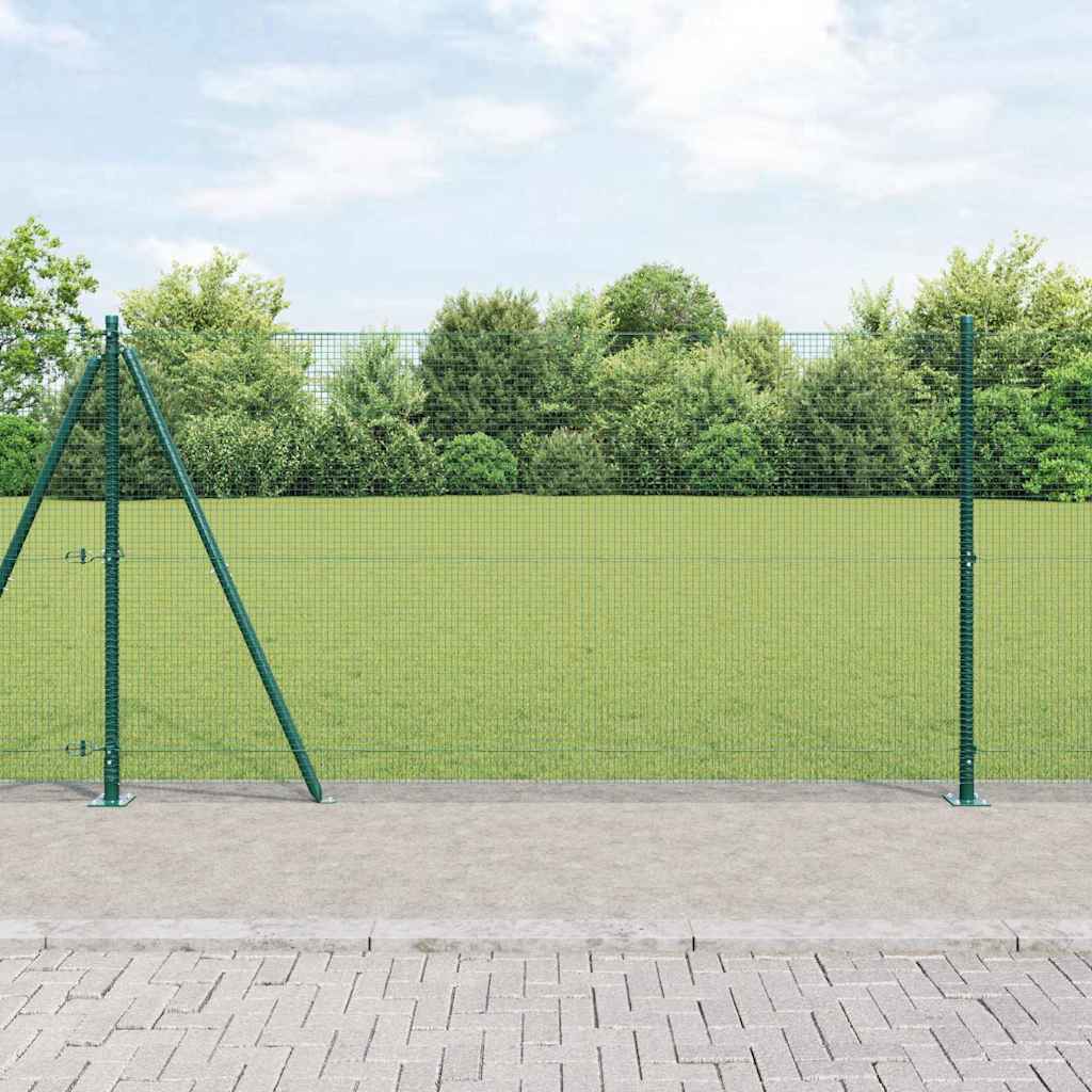 Recinzione Metallica Saldata con Pali e Base in Cemento 25 x 1,2 m Verde