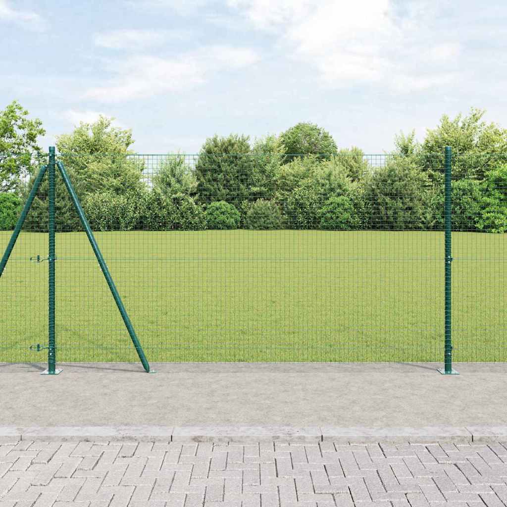 Recinzione Metallica Saldata Verde 50 x 1,2 m con Pali e Base in Cemento