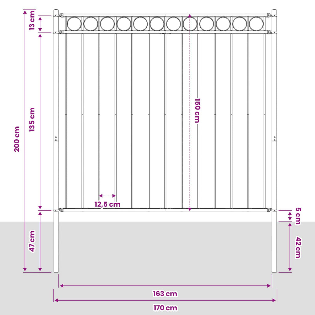 Elemento Recinzione ASSEN Grigio 170 x 200 cm Acciaio