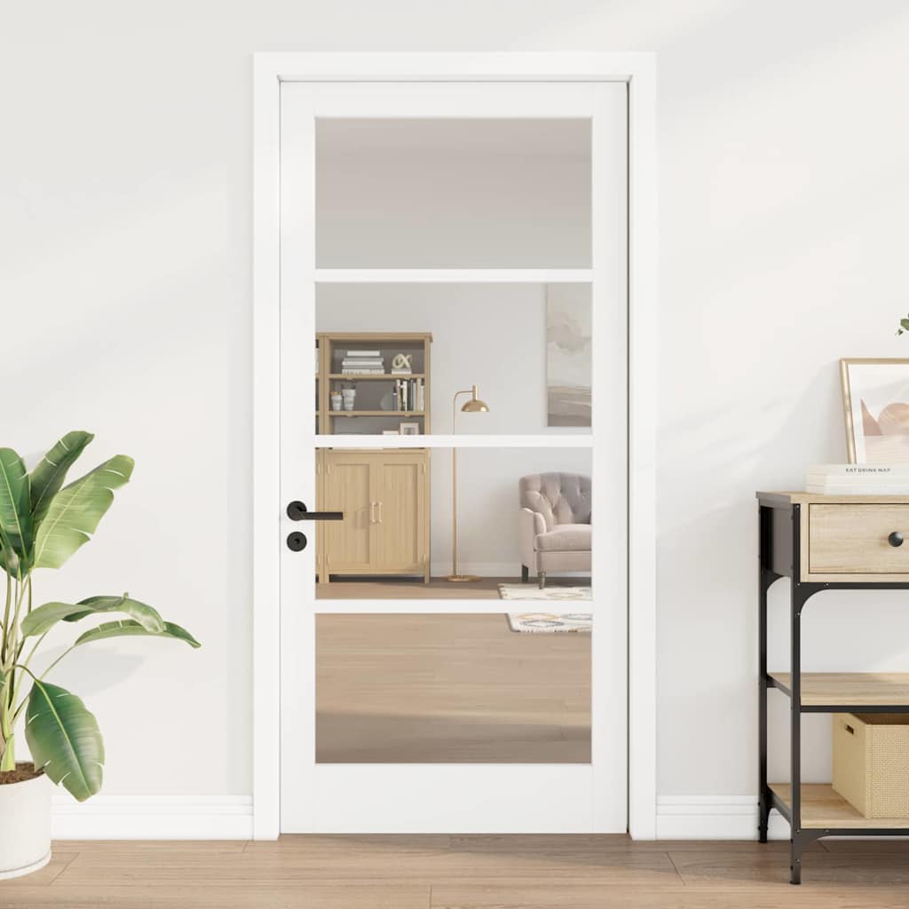 Porta Interna ORKDAL Bianco 93 x 202 cm Legno Pino Massello e Vetro
