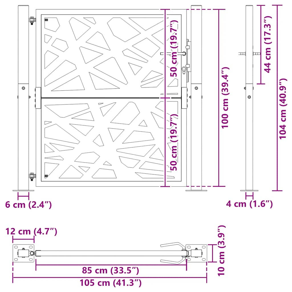 Cancello da giardino nero 100x100 cm in acciaio corten design laser