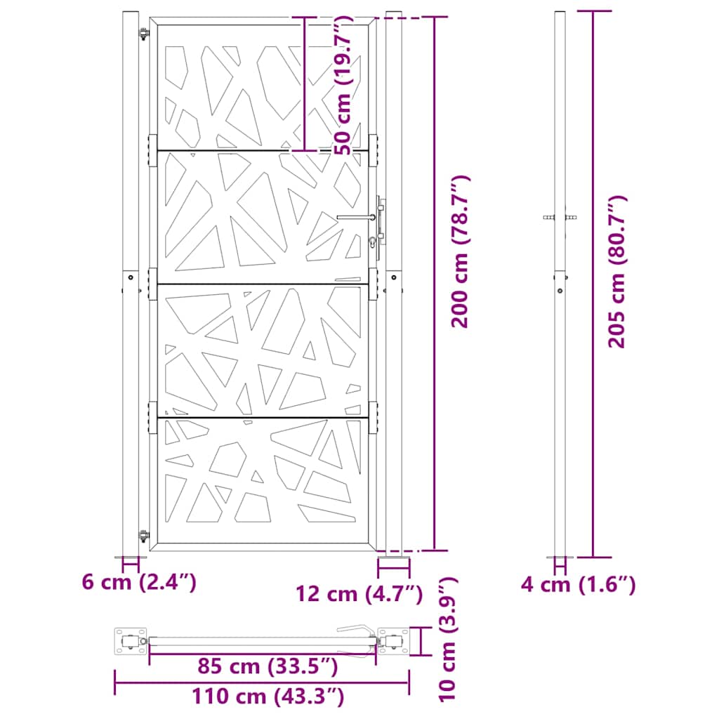 Cancello da giardino nero 100x200 cm in acciaio design tagliato al laser