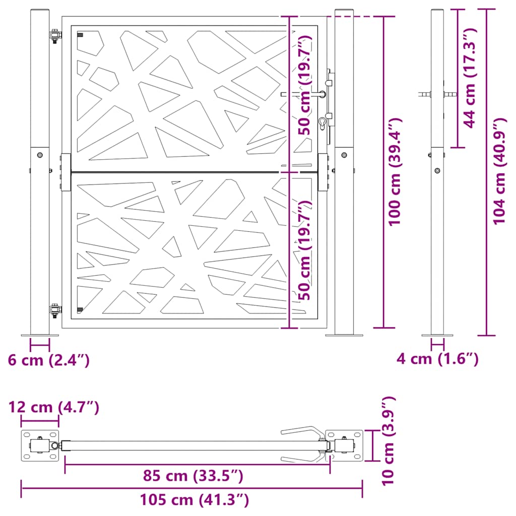 Cancello da giardino 100x100 cm acciaio corten