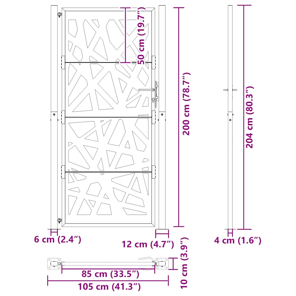 Cancello da giardino 100x200 cm in acciaio corten design tagliato al laser
