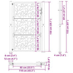 Cancello da giardino nero 100x150 cm in acciaio con design a foglia