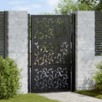 Cancello da giardino nero 100x150 cm in acciaio con design a foglia