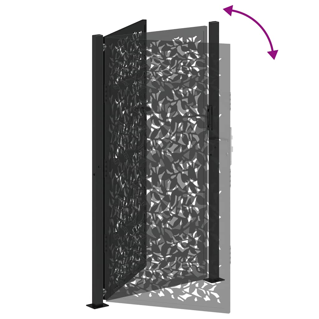 Cancello da giardino nero 100x175 cm in acciaio con design a foglia