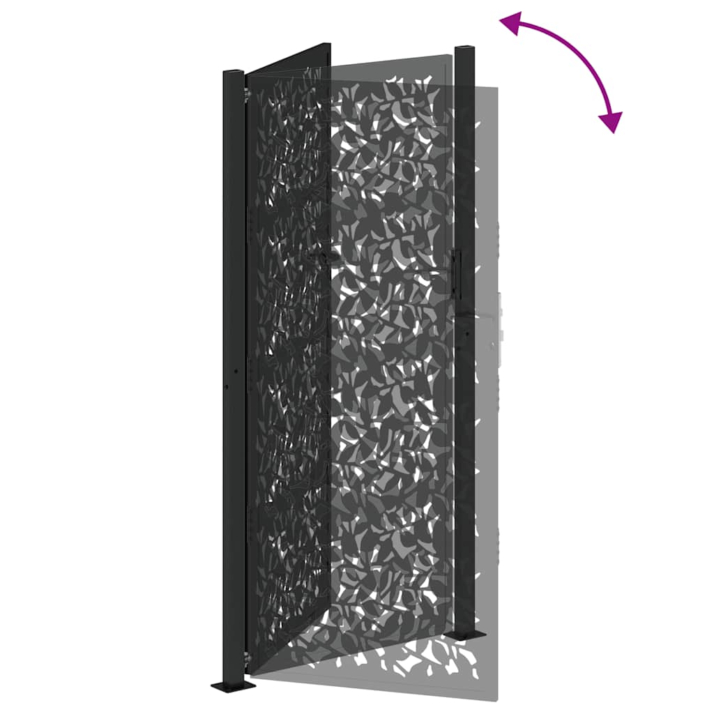 Cancello da giardino nero 100x200 cm in acciaio con design a foglia