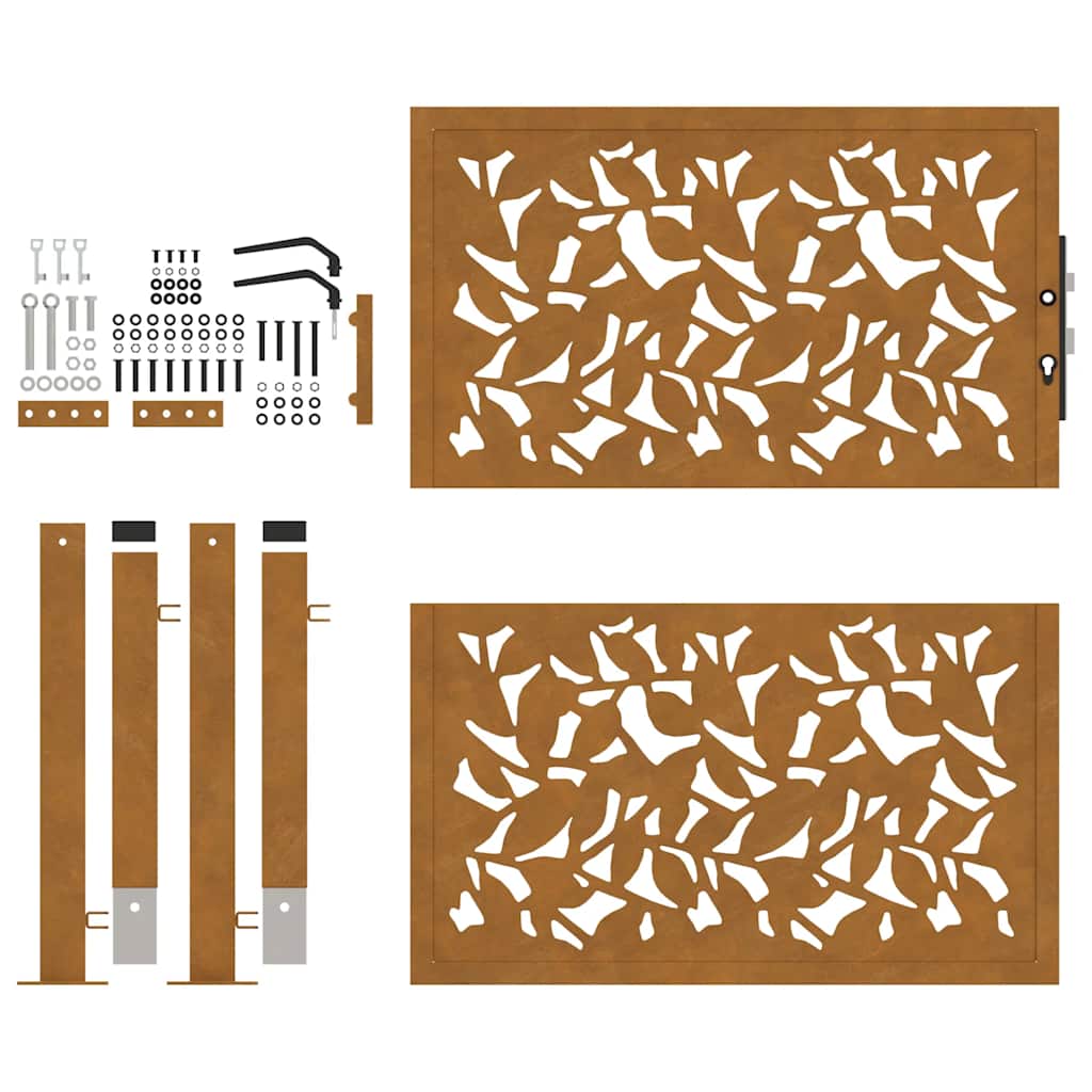 Cancello da giardino 100x100 cm in acciaio corten con design a foglia