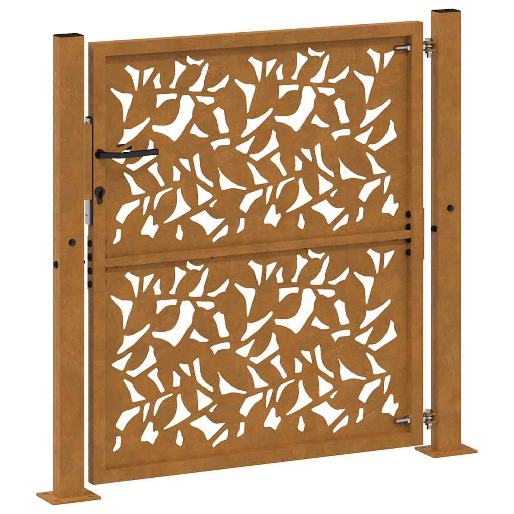 Cancello da giardino 100x100 cm in acciaio corten con design a foglia