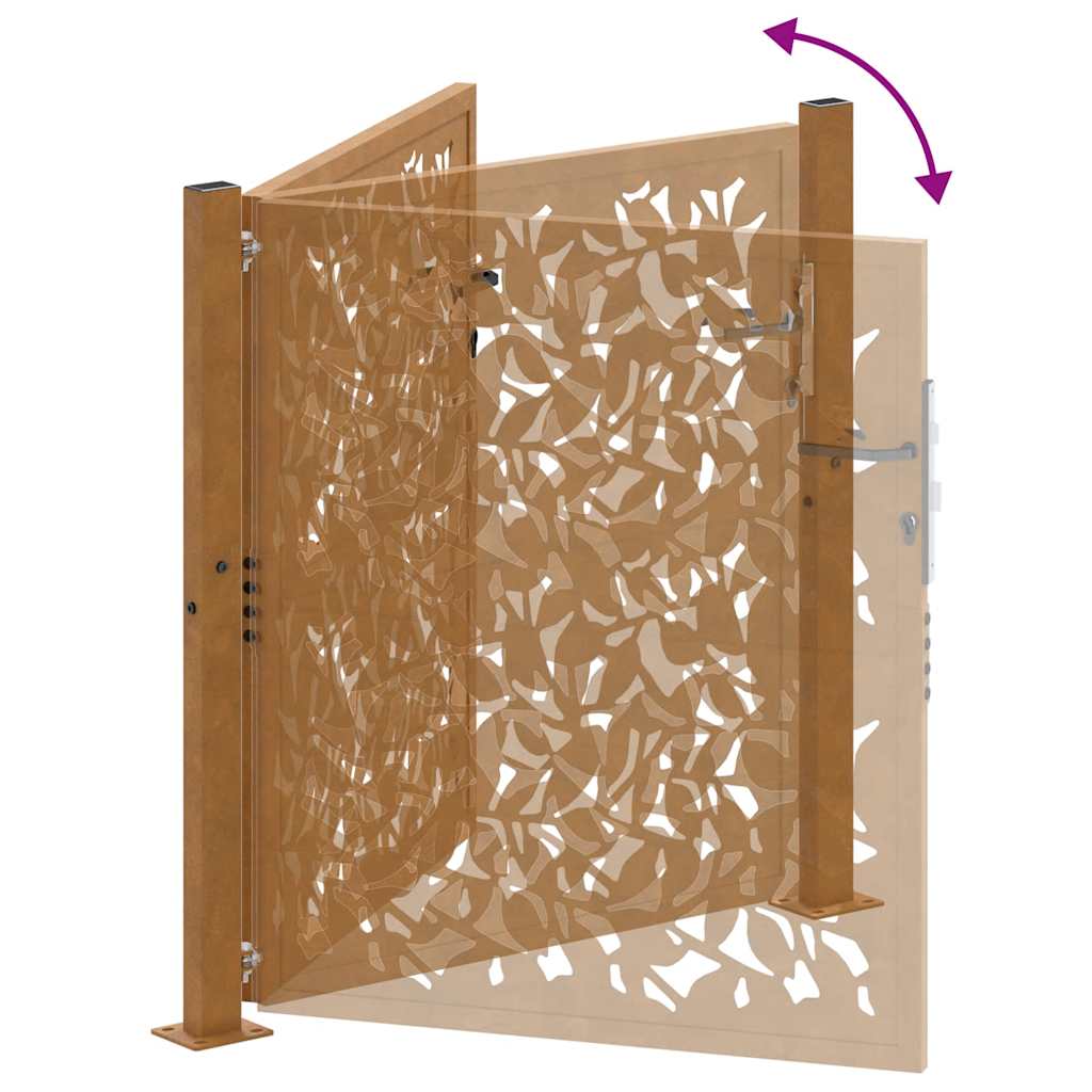 Cancello da giardino 100x100 cm in acciaio corten con design a foglia