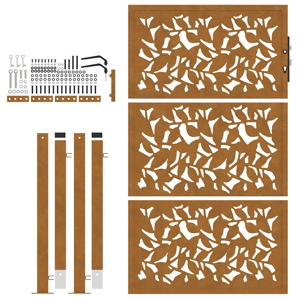Cancello da giardino 100x125 cm in acciaio corten con design a foglia