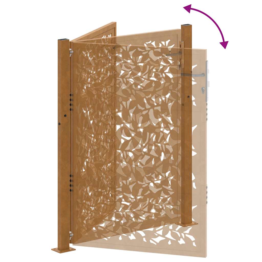 Cancello da giardino 100x125 cm in acciaio corten con design a foglia