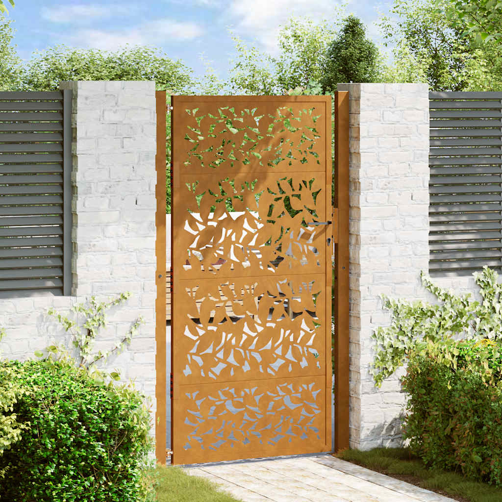 Cancello da giardino 100x175 cm in acciaio corten con design a foglia