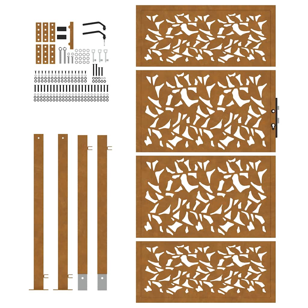 Cancello da giardino 100x200 cm in acciaio corten con design a foglia