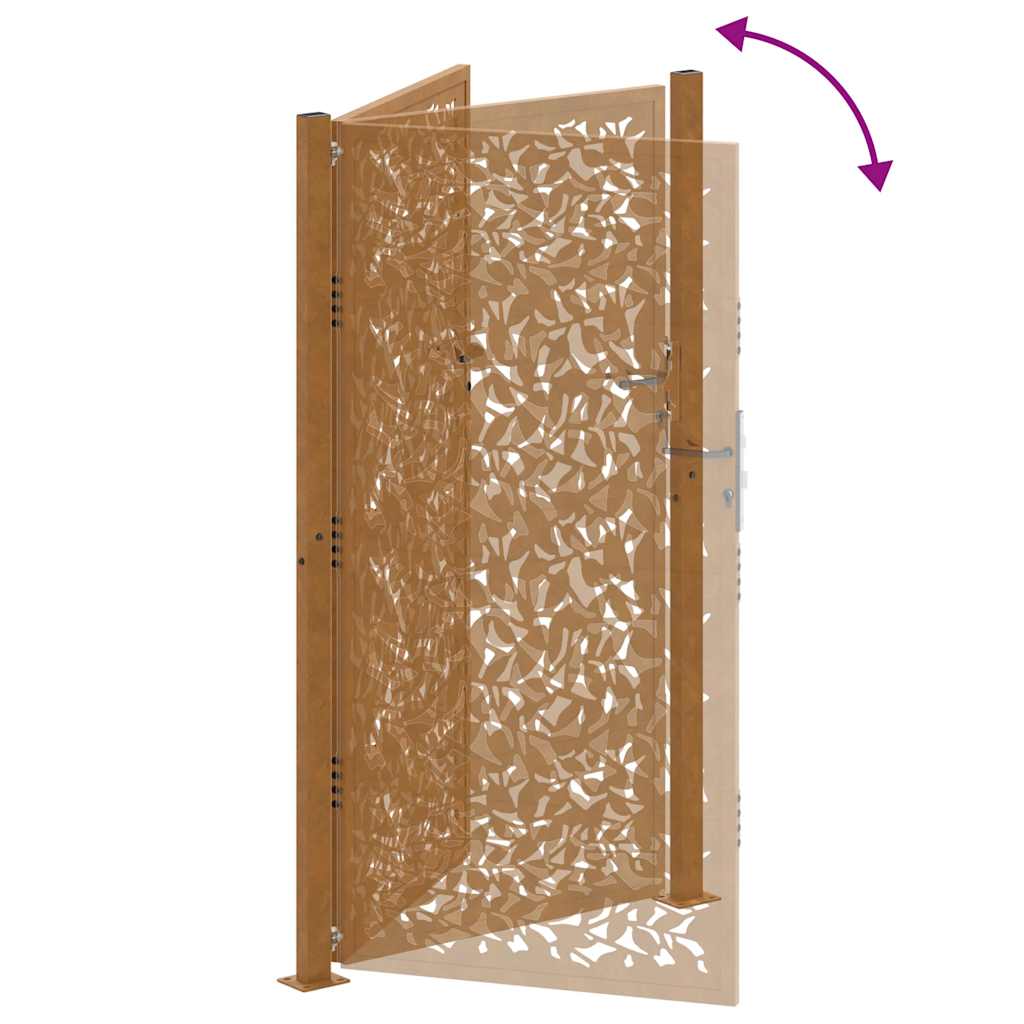 Cancello da giardino 100x200 cm in acciaio corten con design a foglia