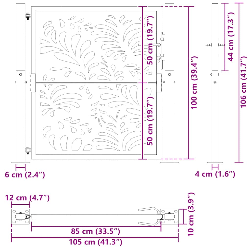 Cancello da giardino nero 100x100 cm in acciaio design ondulato