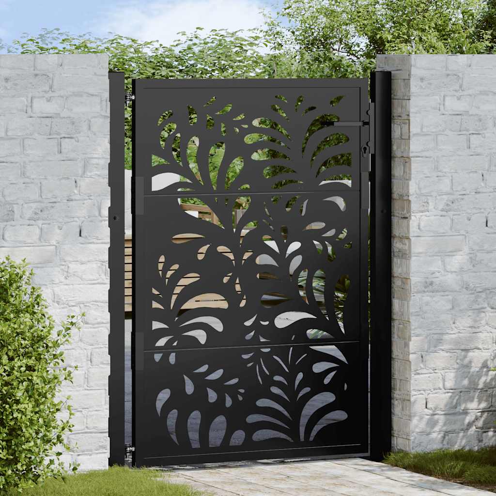 Cancello da giardino nero 100x125 cm in acciaio con design ondulato