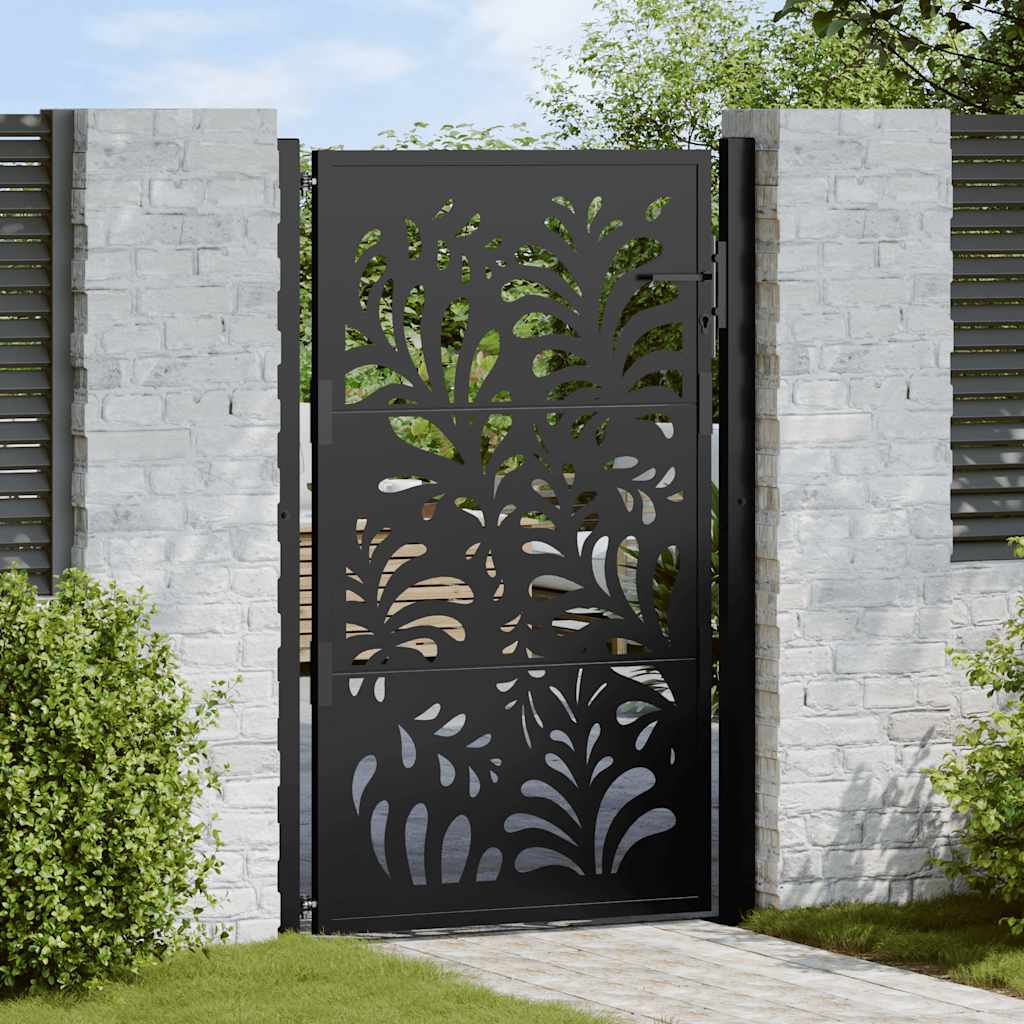 Cancello da giardino nero 100x150 cm in acciaio design ondulato