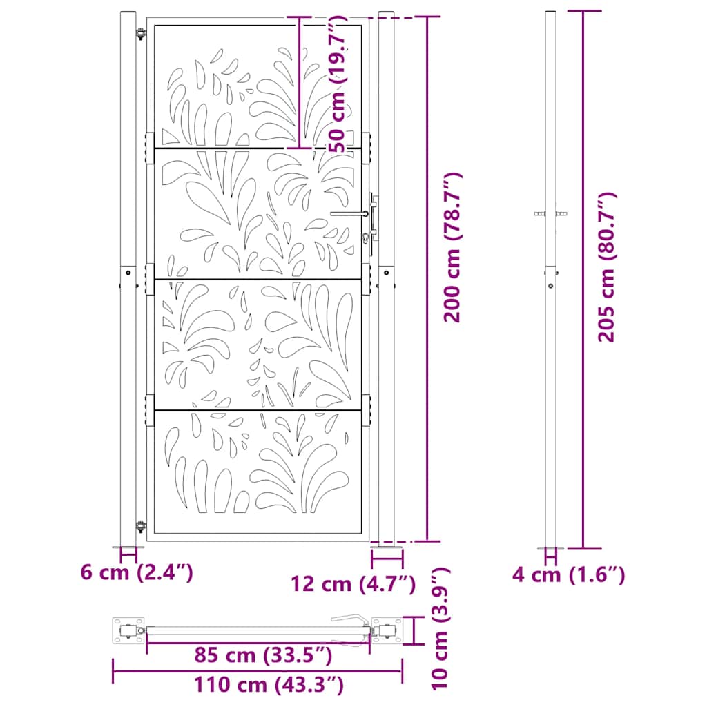 Cancello da giardino nero 100x200 cm in acciaio design ondulato