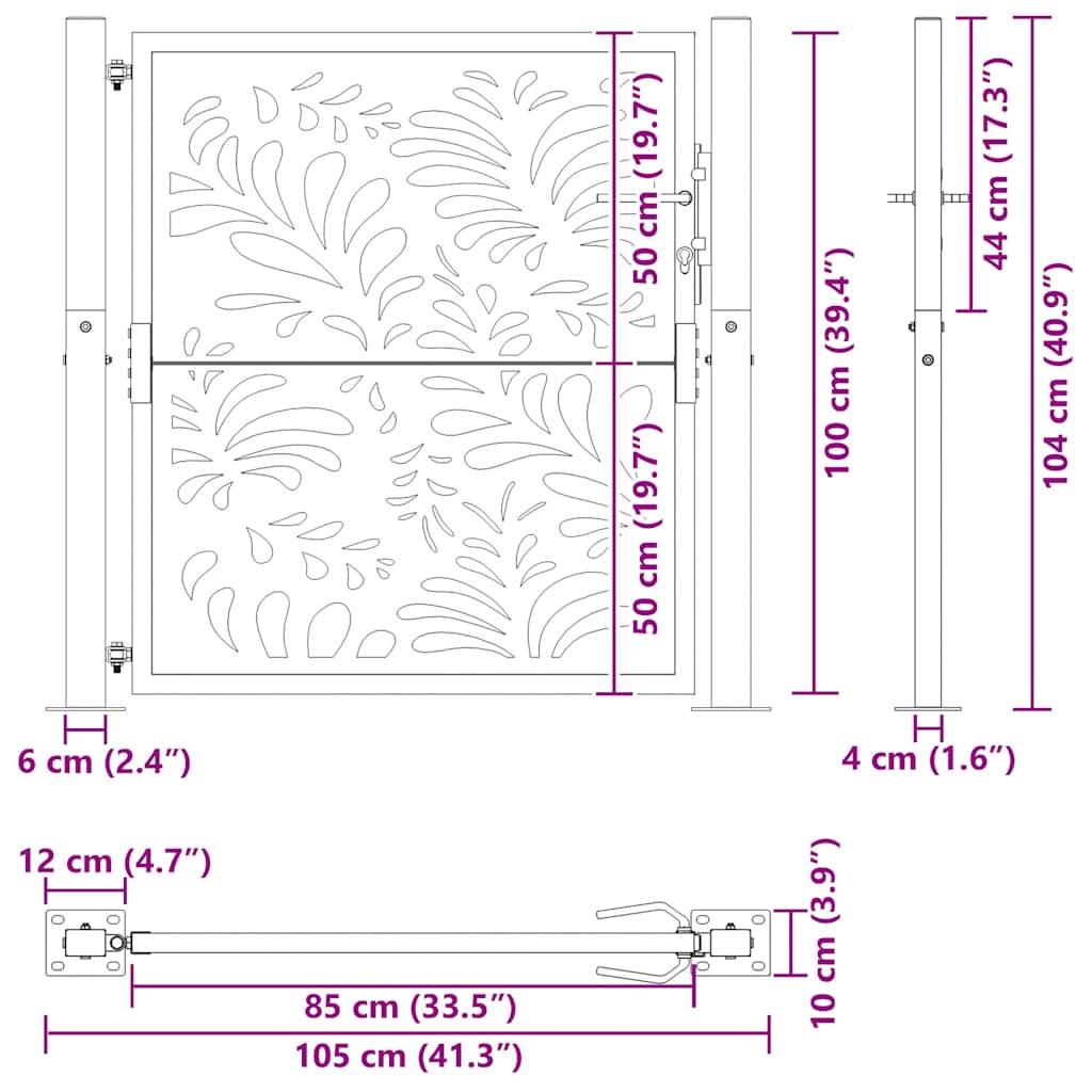 Cancello da giardino 100x100 cm acciaio corten design ondulato tagliato al laser