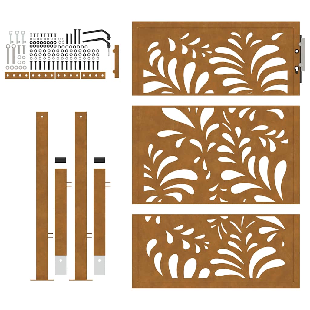 Cancello da giardino 100x125 cm in acciaio corten design ondulato