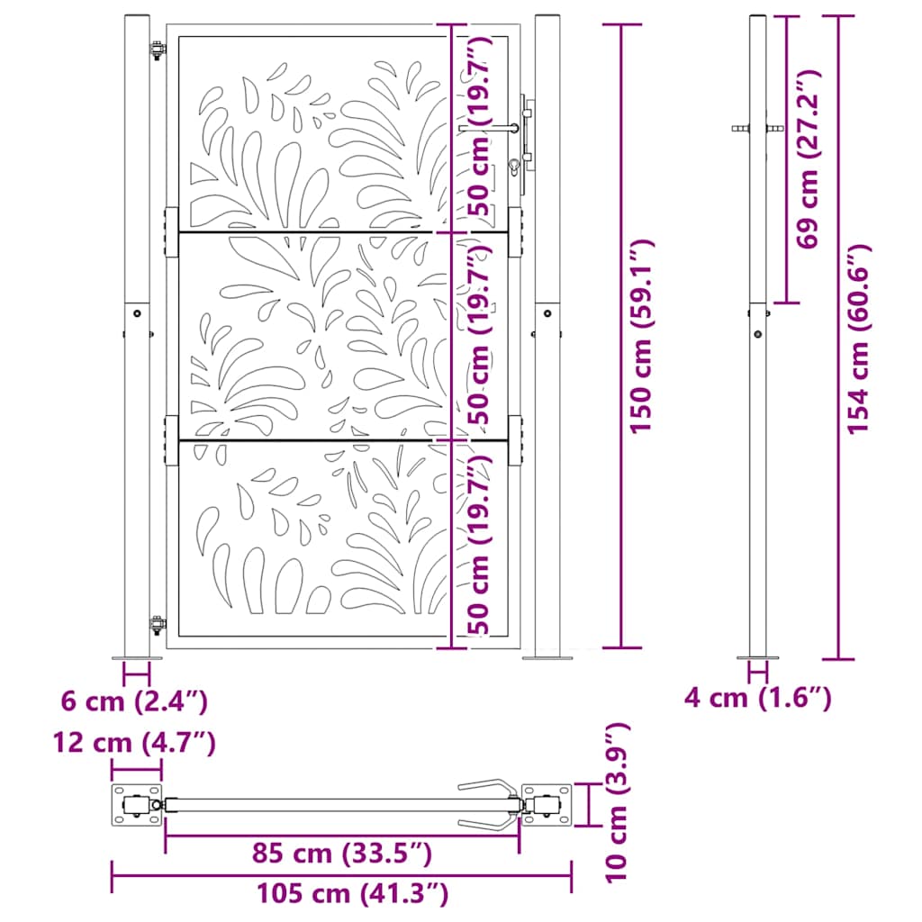 Cancello da giardino 100x150 cm in acciaio corten design ondulato