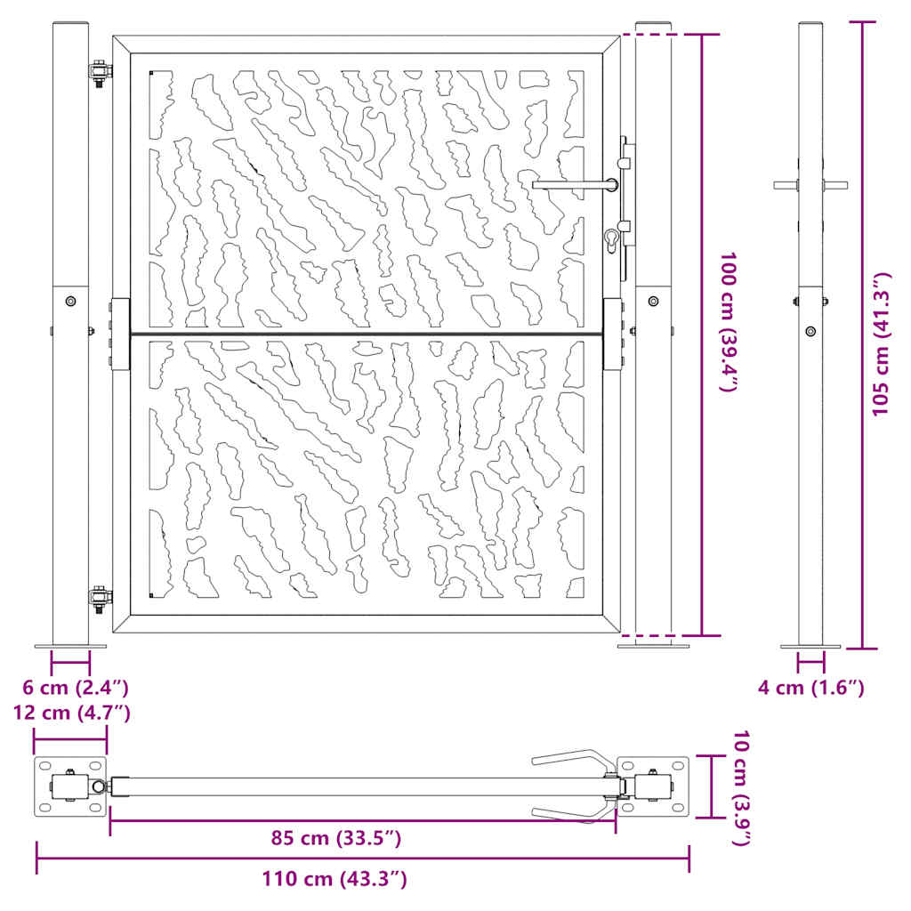 Cancello da giardino nero 100x100 cm in acciaio con design a traliccio