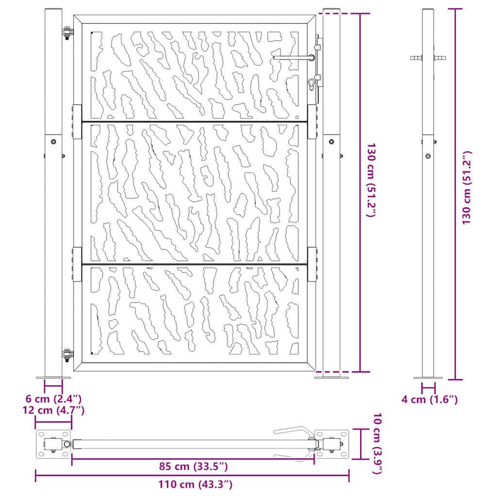 Cancello da giardino nero 100x125 cm in acciaio con design a traliccio