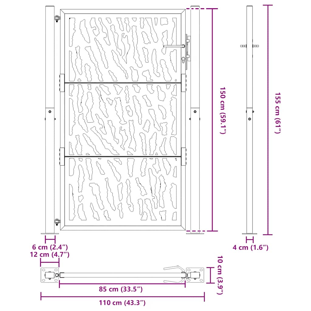 Cancello da giardino nero 100x150 cm in acciaio con design a traliccio