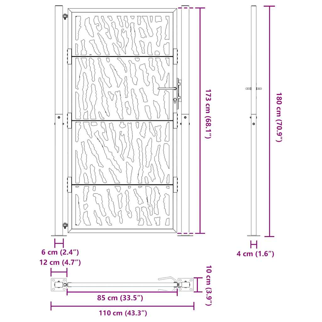 Cancello da giardino nero 100x175 cm in acciaio con design a traliccio