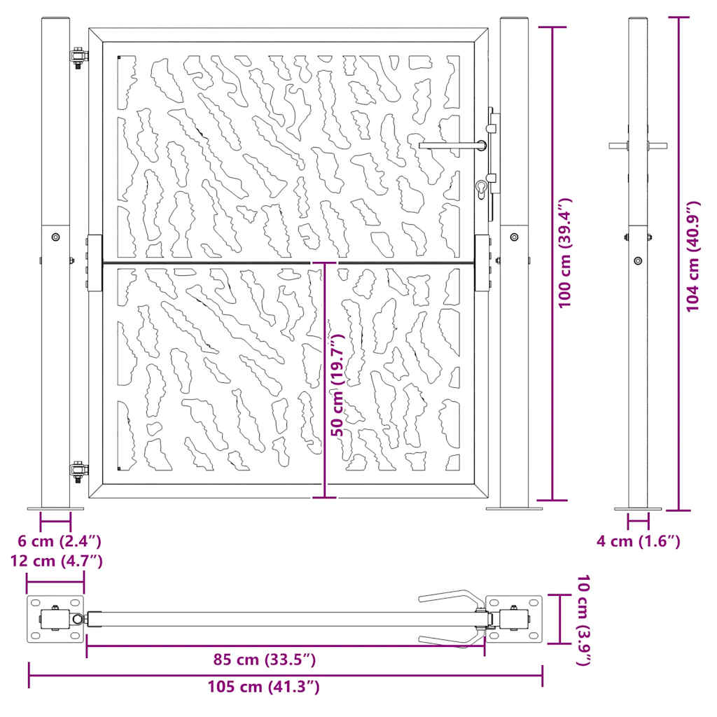 Cancello da giardino 100x100 cm in acciaio corten con design tagliato al laser