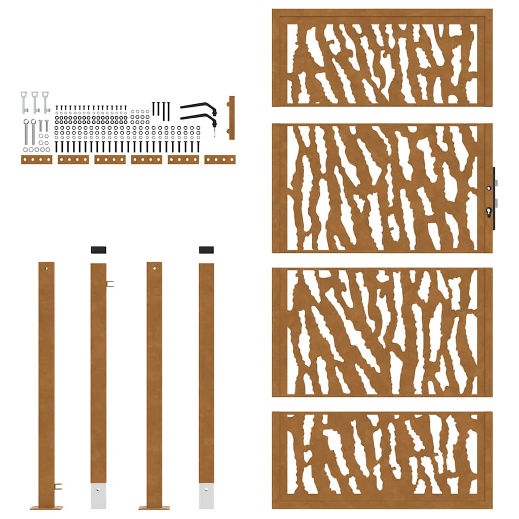 Cancello da giardino 100x200 cm in acciaio corten con design tagliato al laser