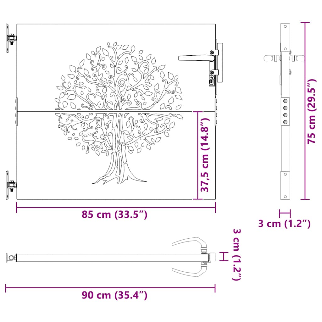 Cancello da giardino 100x200 cm in acciaio corten con design tagliato al laser