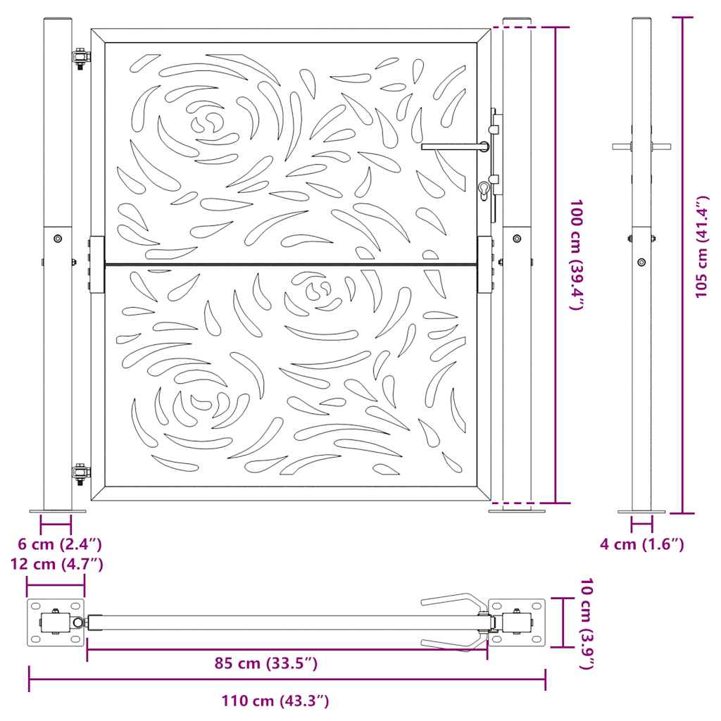 Cancello da giardino nero 100x100 cm in acciaio con design a fiamma