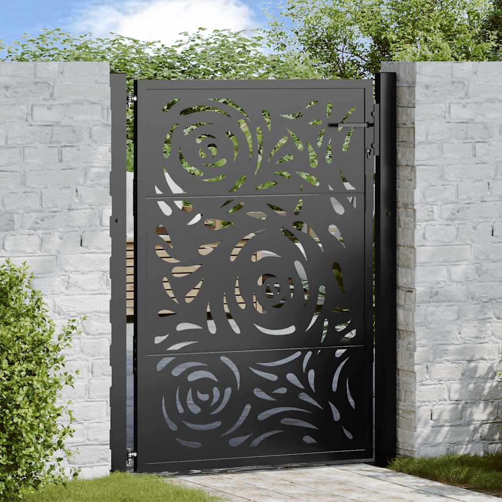 Cancello da giardino nero 100x125 cm in acciaio design a fiamma