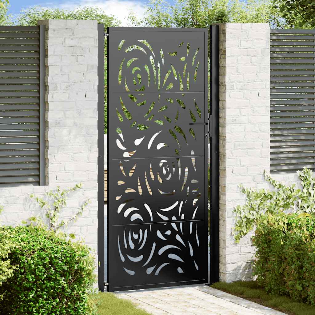 Cancello da giardino nero 100x200 cm in acciaio design fiamma