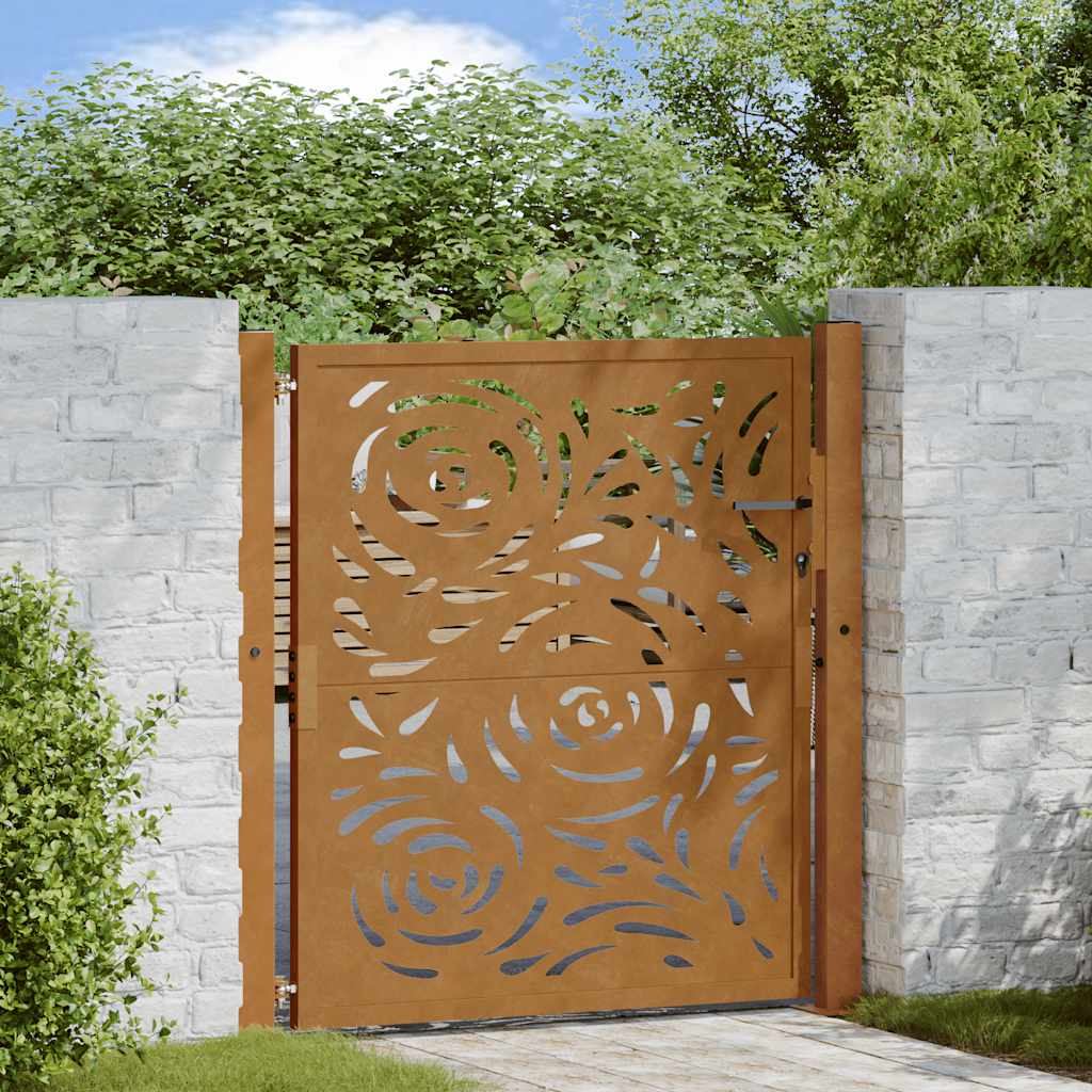 Cancello da giardino 100x100 cm in acciaio corten con design a fiamma
