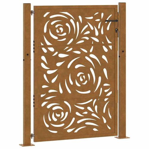 Cancello da giardino 100x125 cm in acciaio corten con design a fiamma