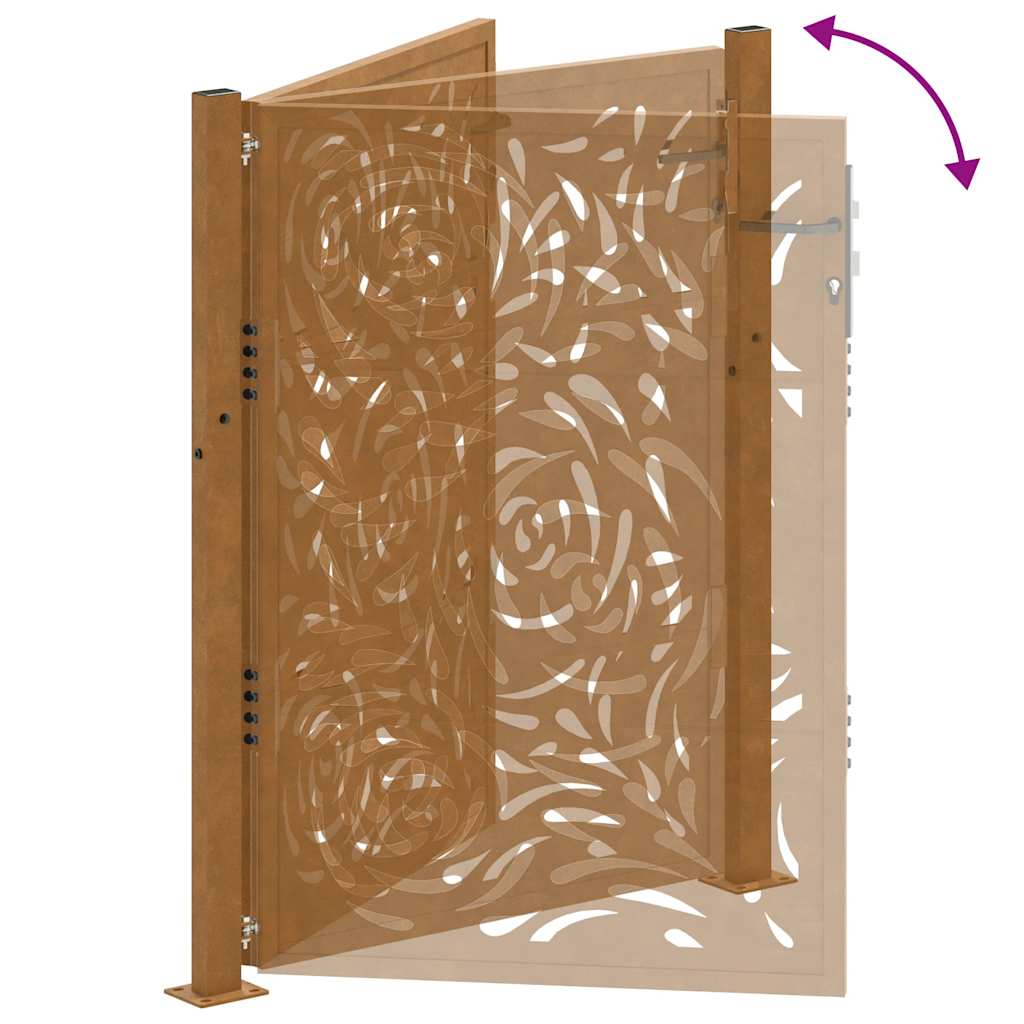 Cancello da giardino 100x125 cm in acciaio corten con design a fiamma