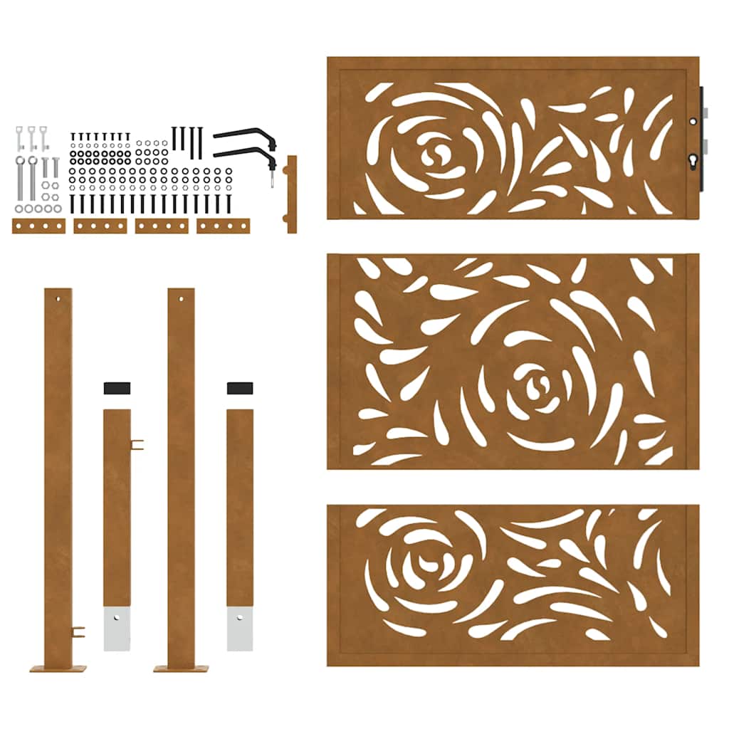 Cancello da giardino 100x150 cm in acciaio corten con design a fiamma