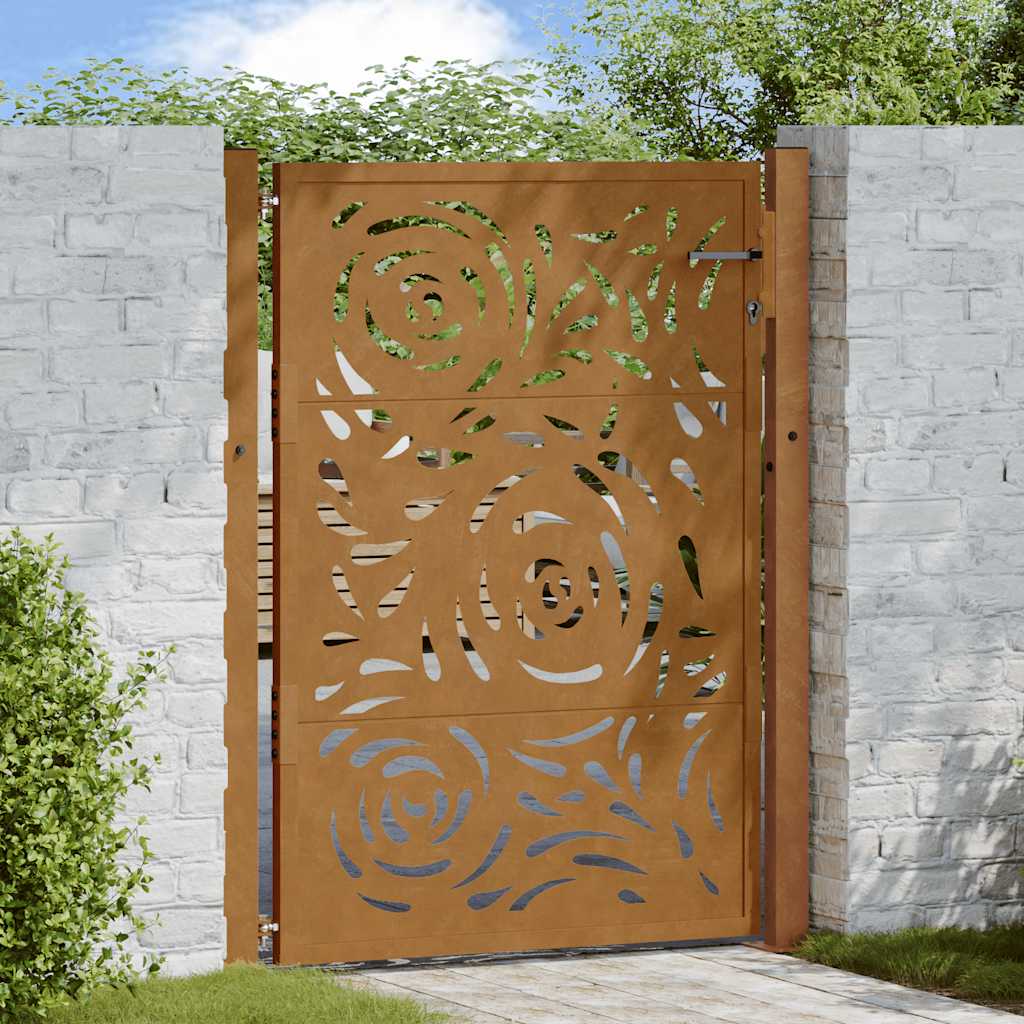 Cancello da giardino 100x150 cm in acciaio corten con design a fiamma